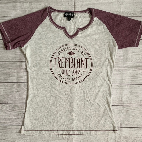 Tremblant Tops - Women's Mt. Tremblant Canadian Heritage Tee - Heather Cream and Burgundy